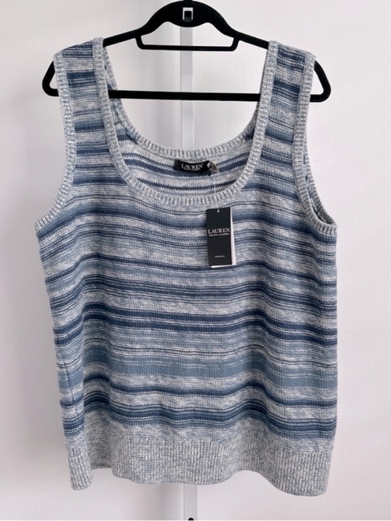 Lauren Ralph Lauren Tops - Lauren Ralph Lauren Blue Multi-Stripe Knit Linen Blend Tank Top Size 2X